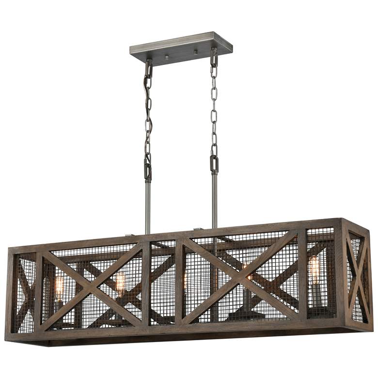 Image 1 Stockyard 38" Wide 5-Light Linear Chandelier - Weathered Zinc