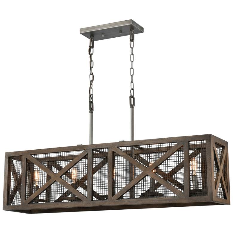 Image 1 Stockyard 38 inch Wide 5-Light Linear Chandelier - Weathered Zinc