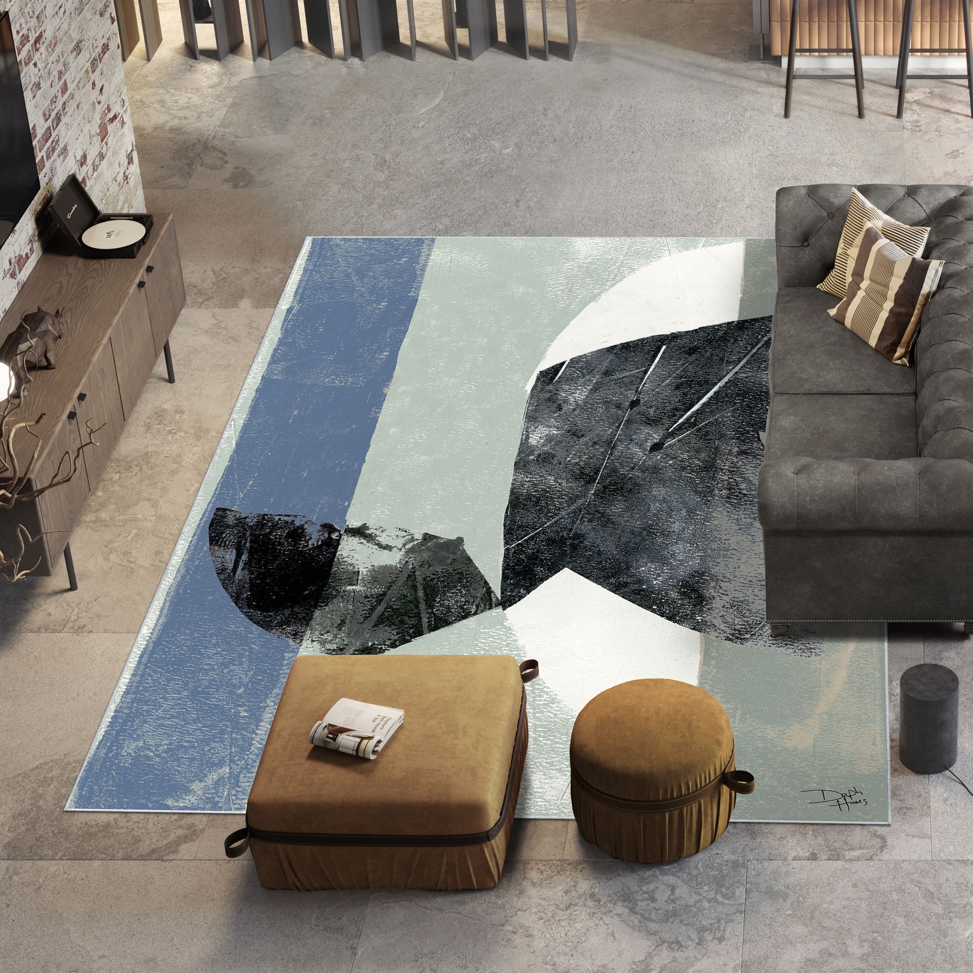 Image 2 Stone Abstract III Washable Abstract Art Area Rug size 8'x10' more views