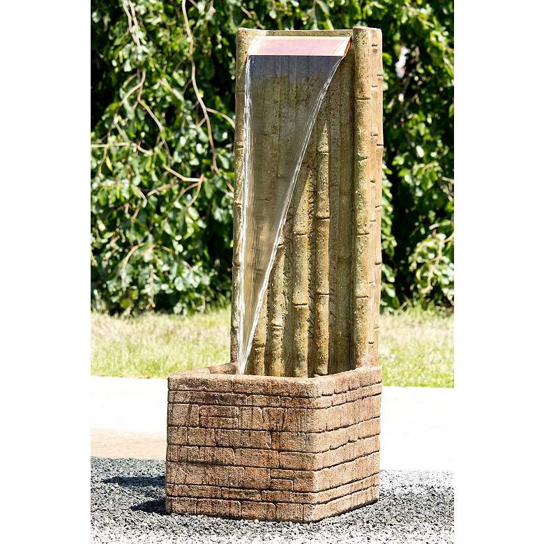 Image 1 Stone Bamboo 46" High Waterfall Fountain with LED Light