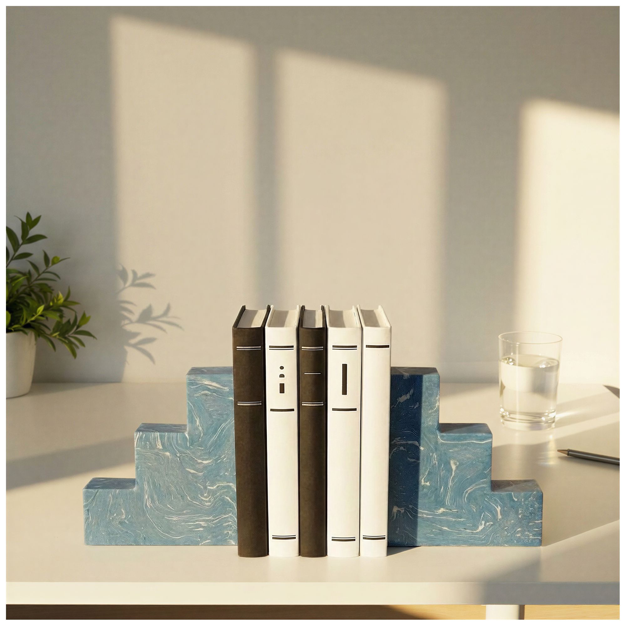 Image 2 Stone Bookend, Blue and White more views