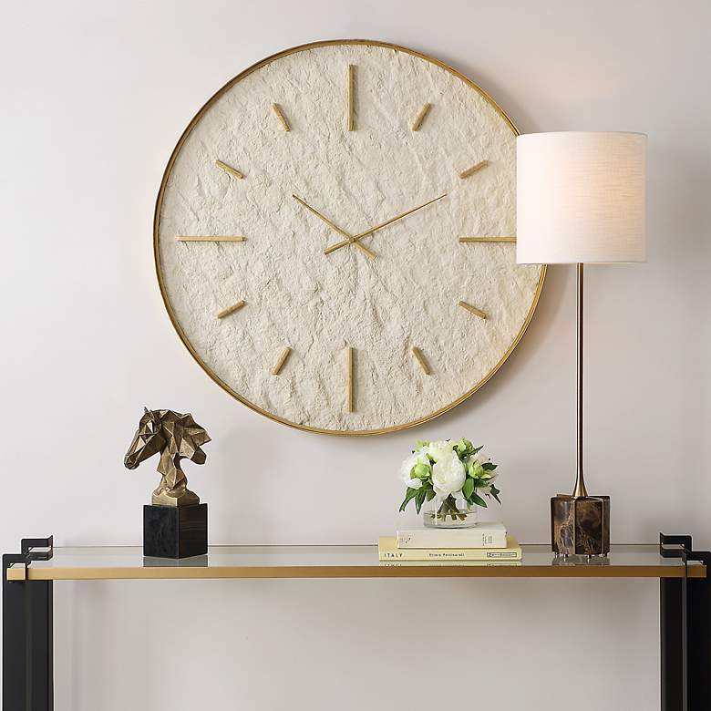 Image 1 Stone Serenity Off-White and Gold 35" Round Wall Clock
