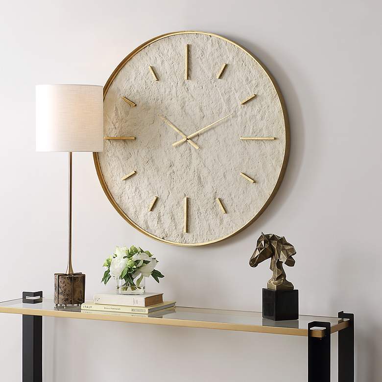 Image 3 Stone Serenity Off-White and Gold 35" Round Wall Clock more views