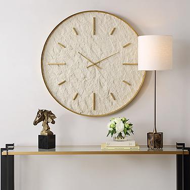 Stone Serenity Off-White and Gold 35" Round Wall Clock