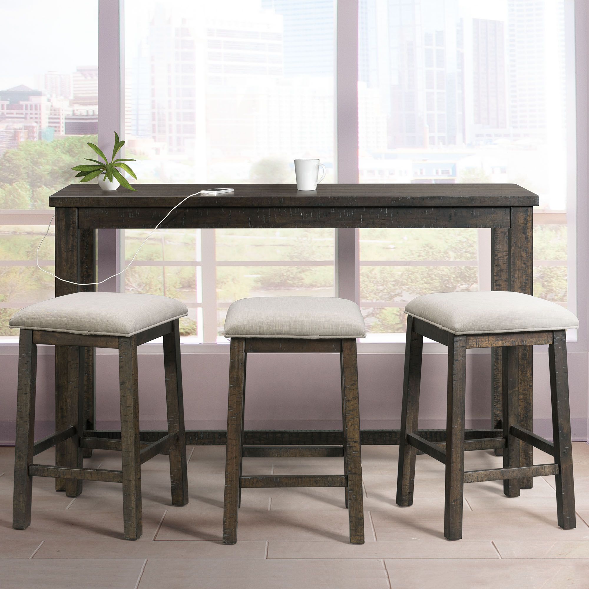 Stone Smokey Walnut 4-Piece Table and Stool Set
