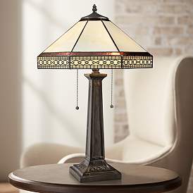 Image1 of Stone Tiffany Style Bronze 2-Light Table Lamp