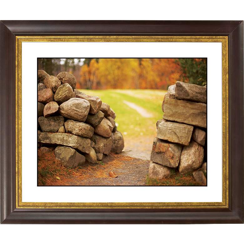 Image 1 Stone Wall In Autumn Gold Bronze Frame 20 inch Wide Wall Art