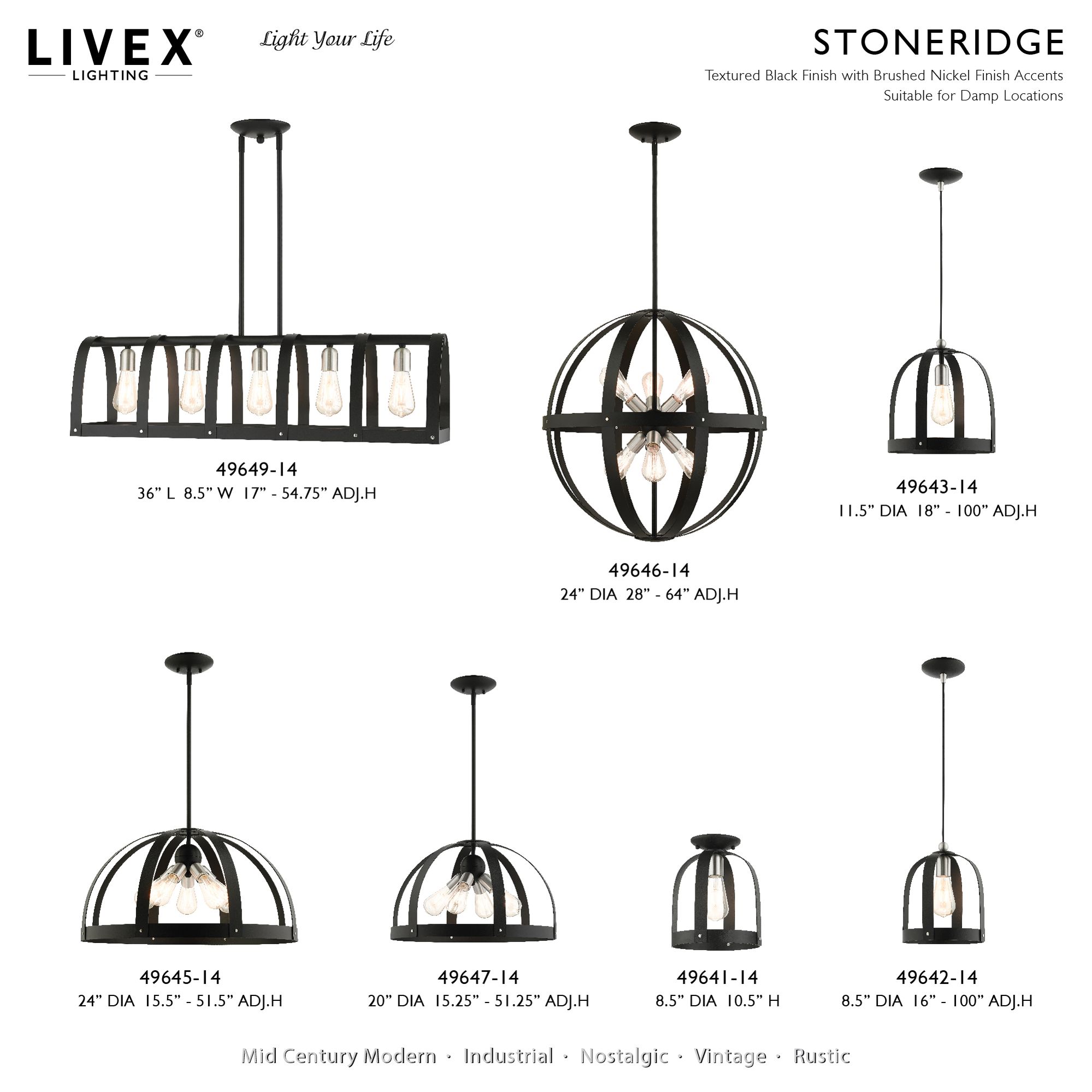 Stoneridge 1 Light Textured Black Pendant