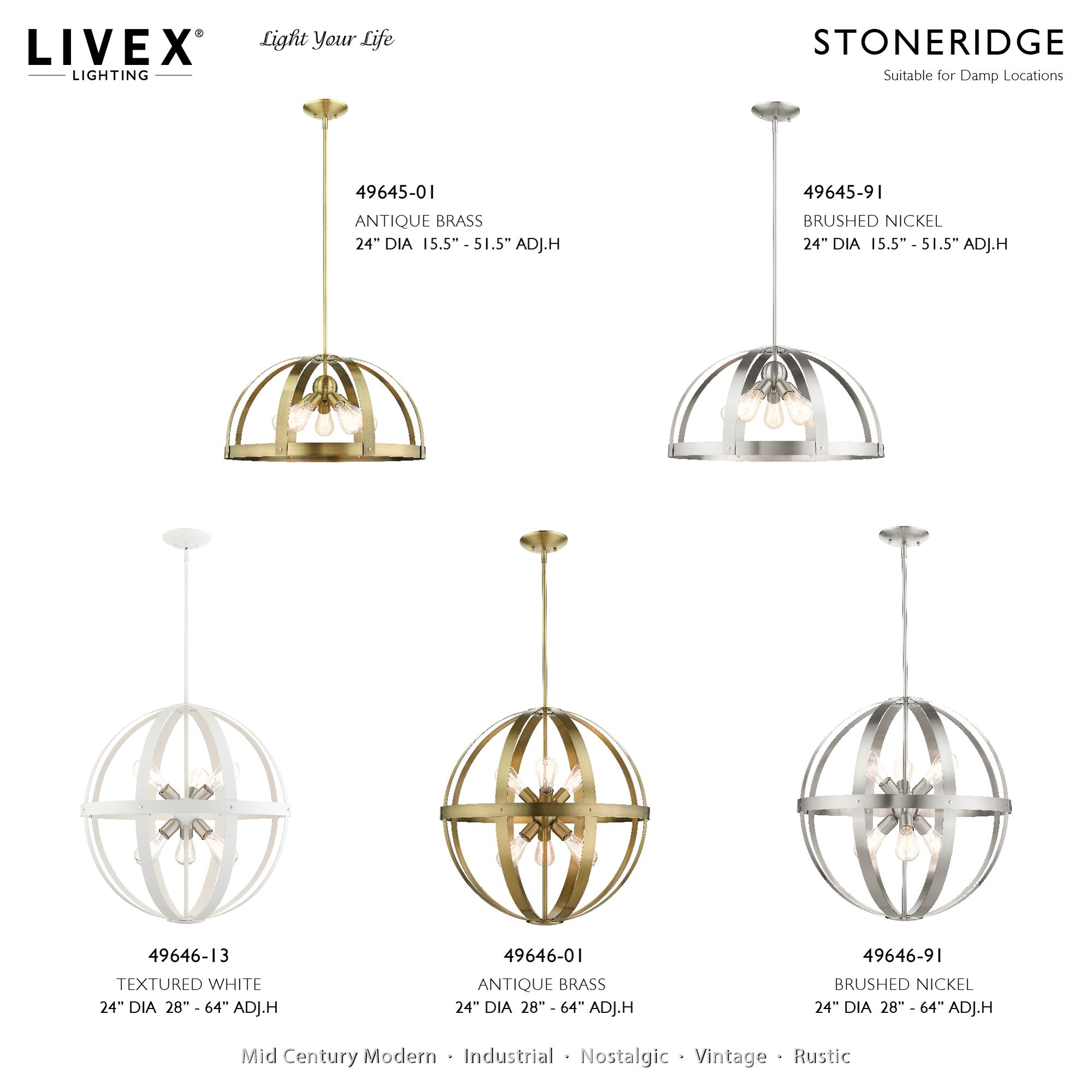 Stoneridge 5 Light Antique Brass Pendant Chandelier