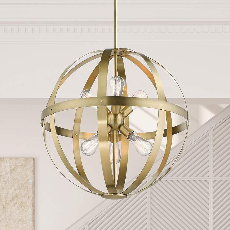 Image 1 Stoneridge 6 Light Antique Brass Pendant Chandelier