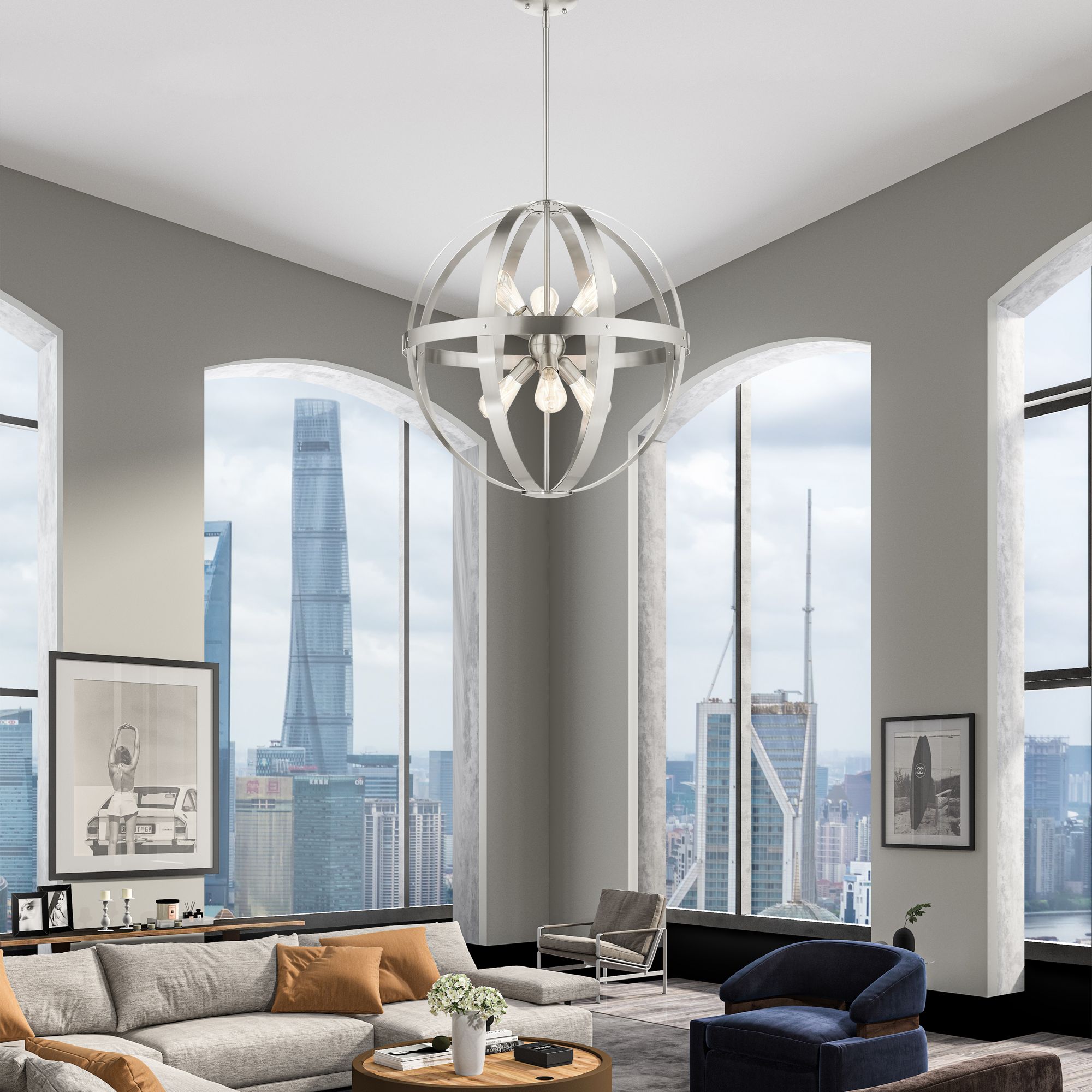 Stoneridge 6 Light Brushed Nickel Pendant Chandelier