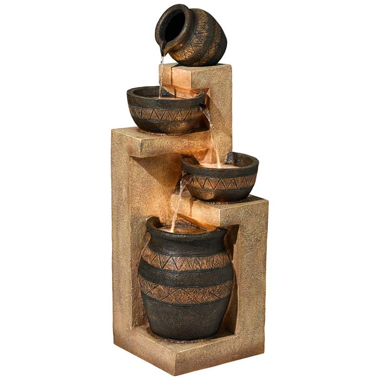 Image 2 Stoneware Bowl and Jar 46" Indoor-Outdoor Rustic Fountain with Light