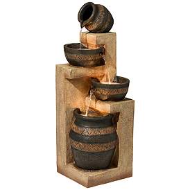Image2 of Stoneware Bowl and Jar 46" Indoor-Outdoor Rustic Fountain with Light