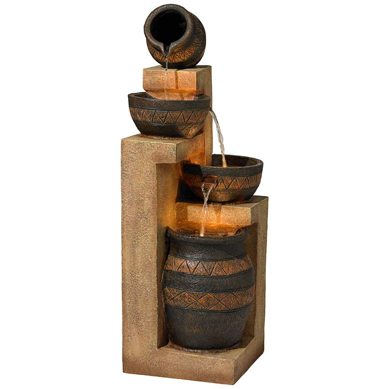 Image 5 Stoneware Bowl and Jar 46 inch Indoor-Outdoor Rustic Fountain with Light more views