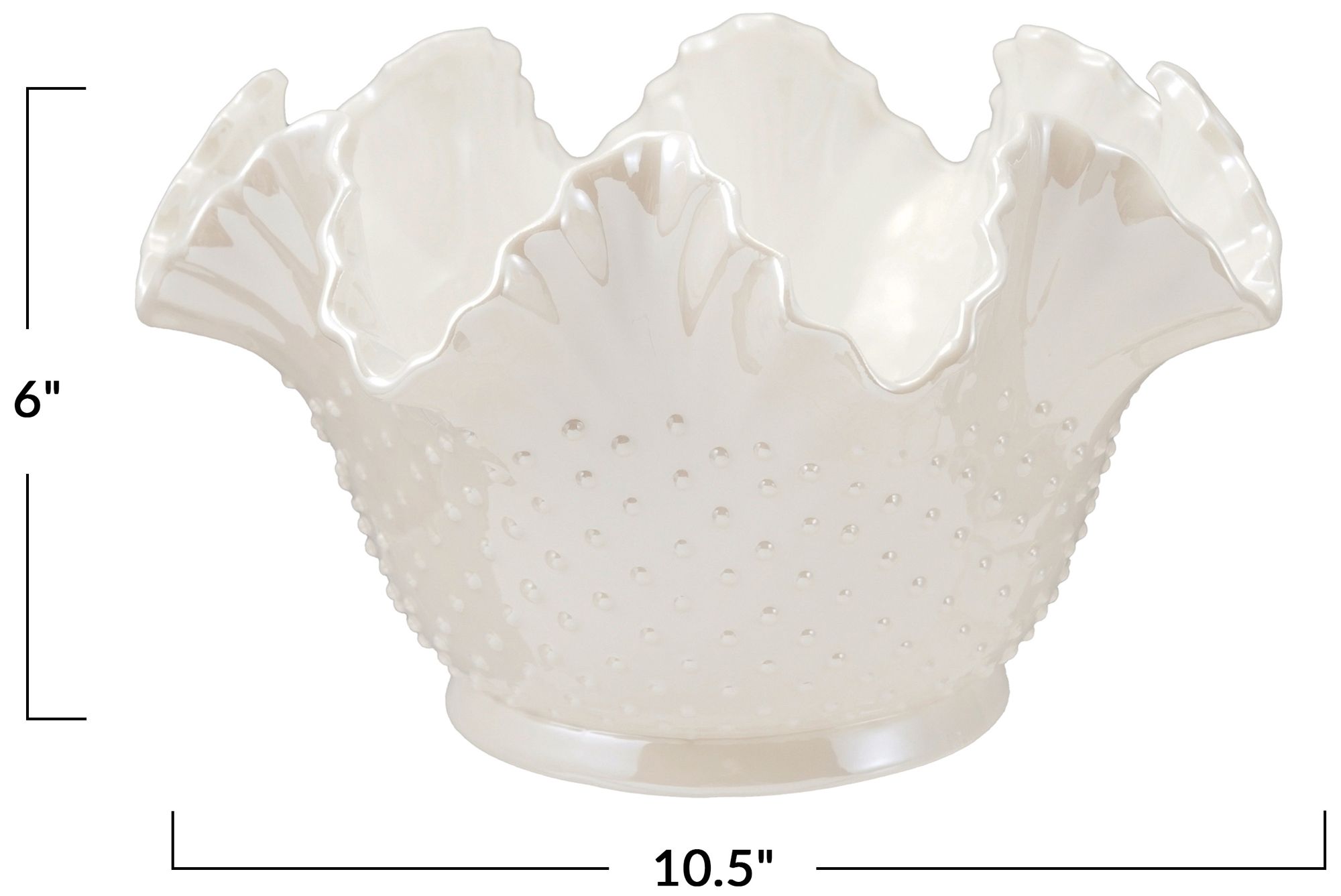 Image 3 Stoneware Ruffled Hobnail Decorative Bowl, White Pearlized Glaze more views