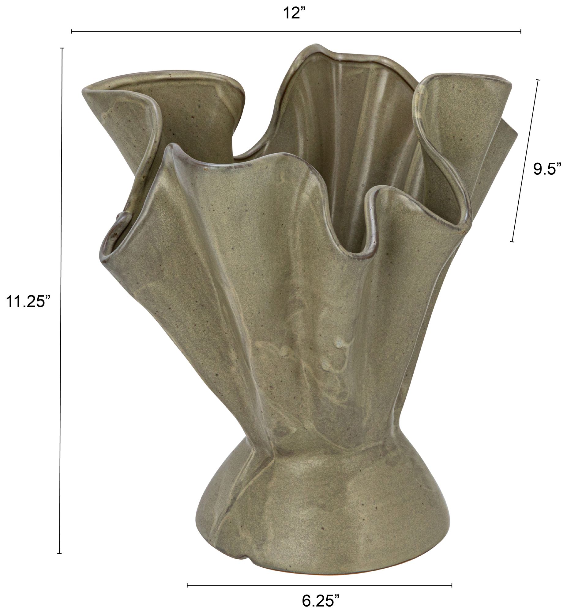 Image 4 Stoneware Ruffled Vase with Reactive Glaze, Sage more views