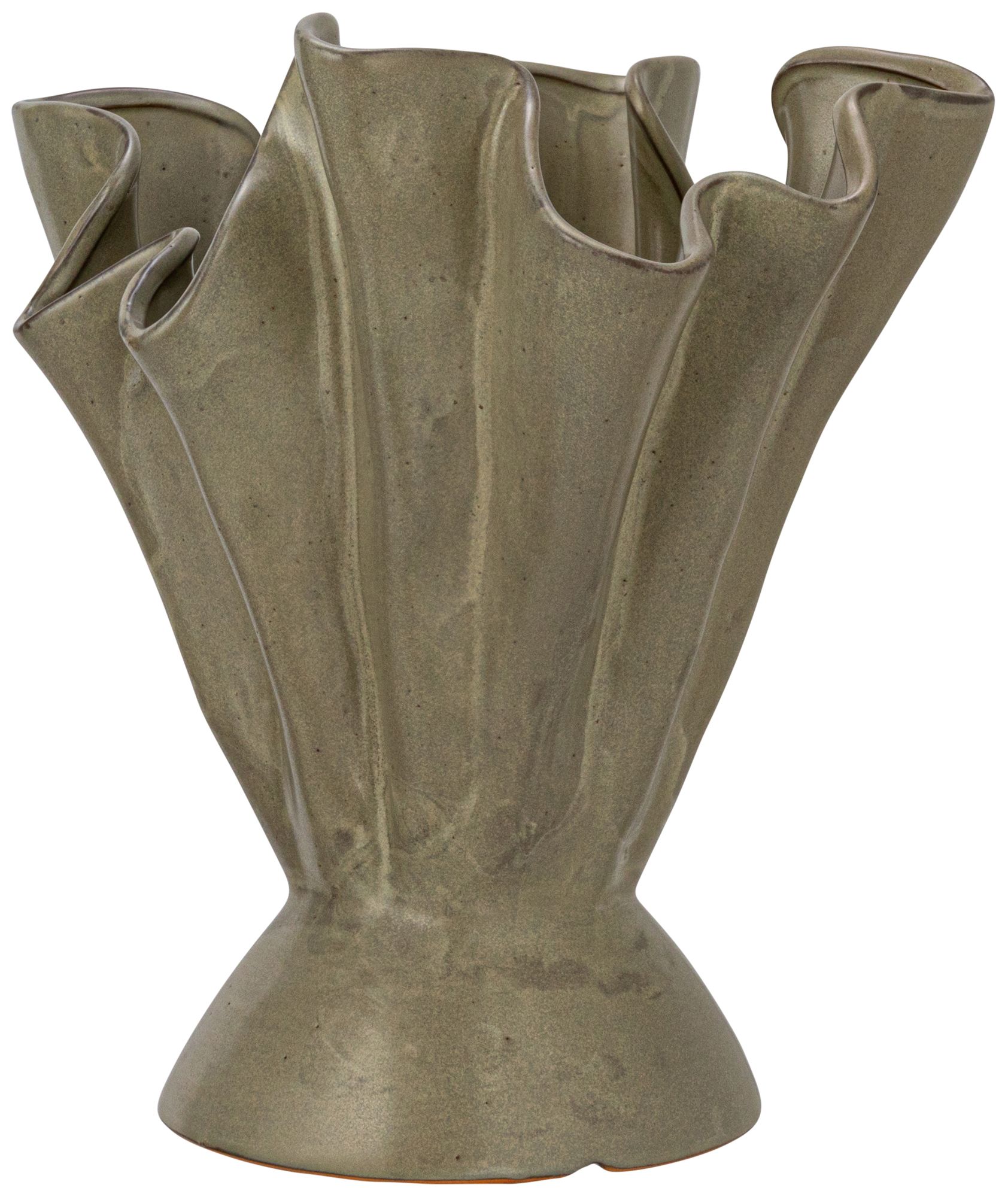 Stoneware Ruffled Vase with Reactive Glaze, Sage