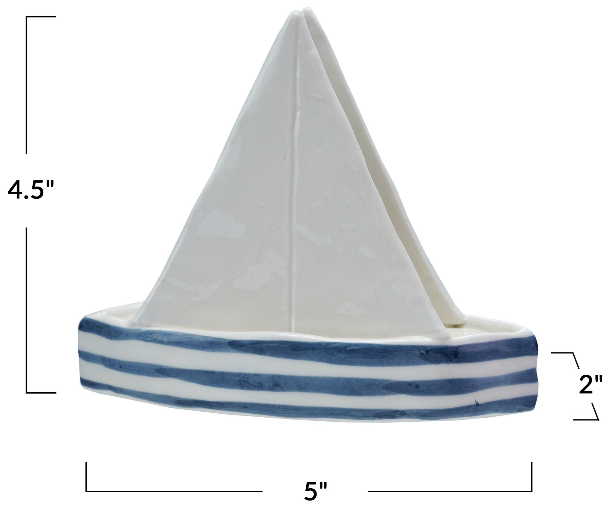 Image 3 Stoneware Sailboat Shaped Napkin Holder with Stripes, Blue and White more views