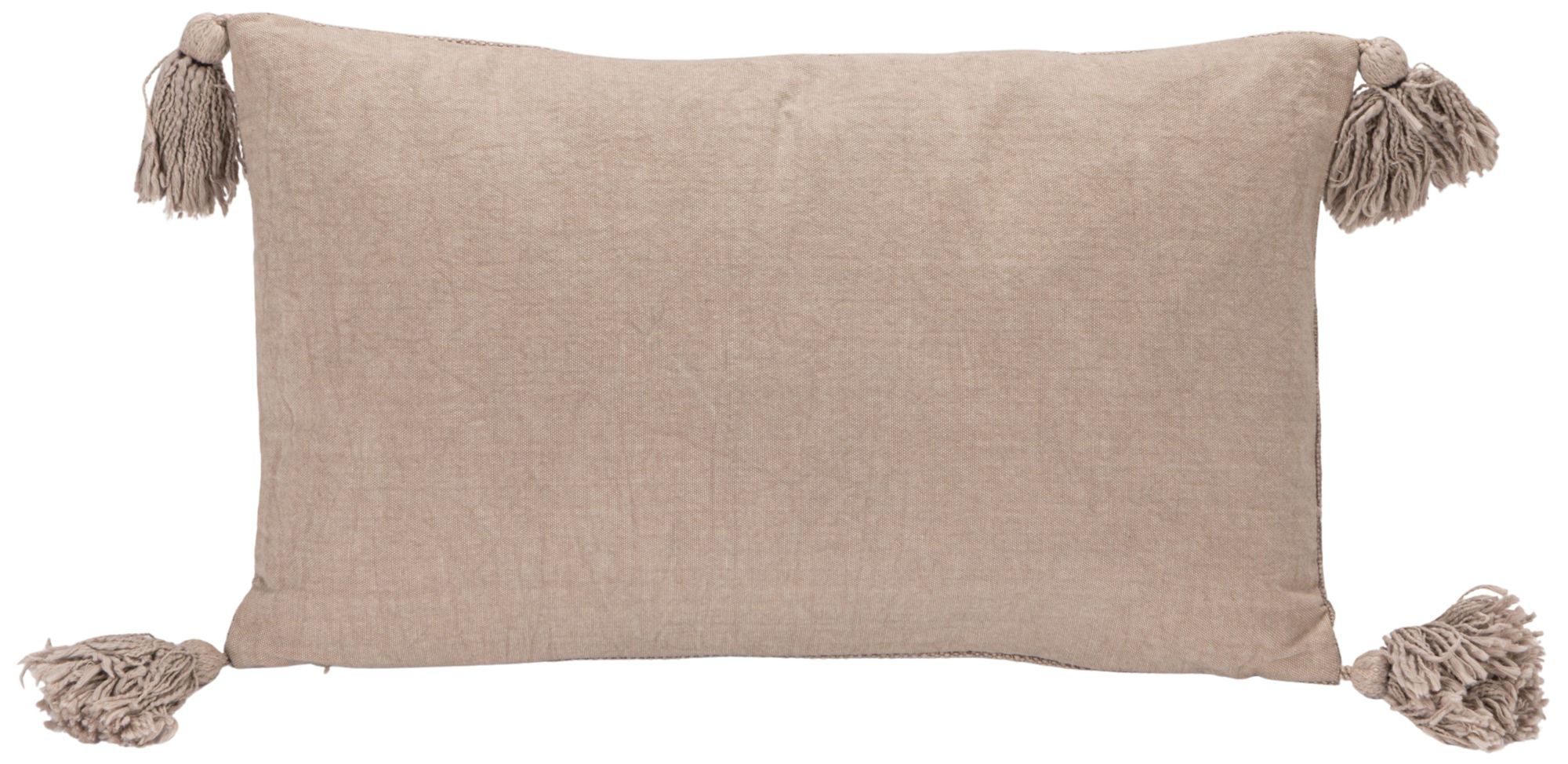 Image 6 Stonewashed Cotton Slub Lumbar Pillow with Embroidered Flowers and Tassels more views