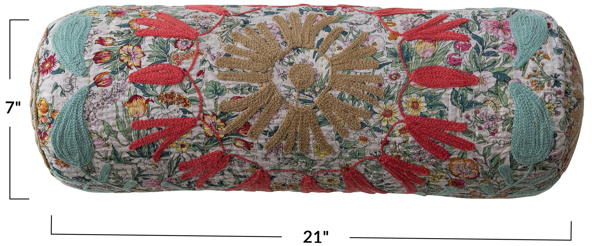 Image 3 Stonewashed Cotton Voile Bolster Pillow with Suzani Pattern more views