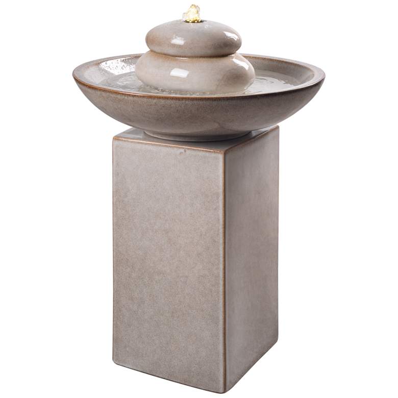 Stonewell 29&quot; High Ivory Ceramic LED Outdoor Floor Fountain