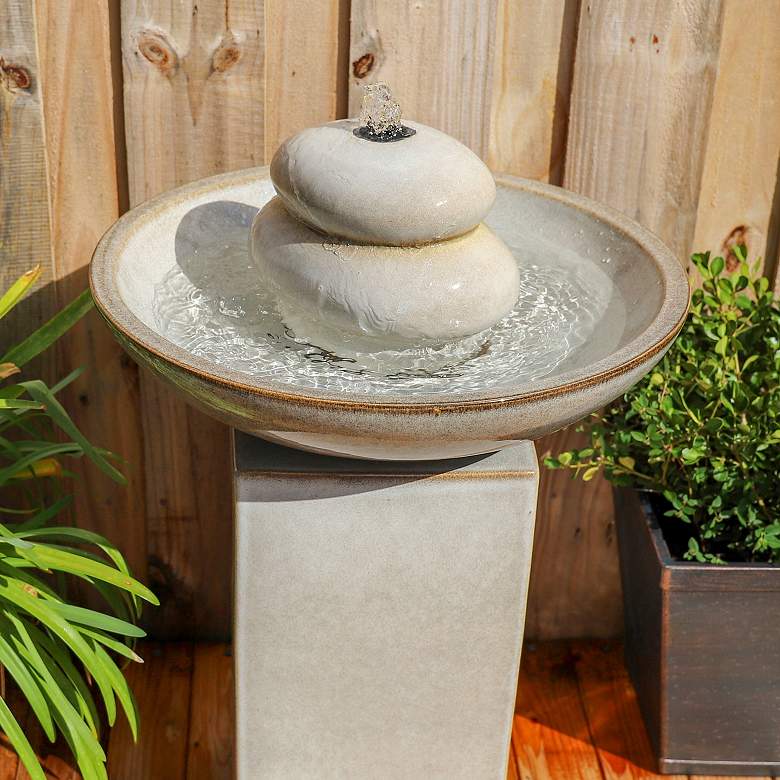 Stonewell 29&quot; High Ivory Ceramic LED Outdoor Floor Fountain more views