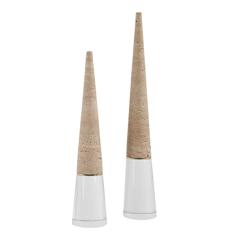Image 2 Stoney Point Travertine and Clear Crystal Sculptures Set of 2