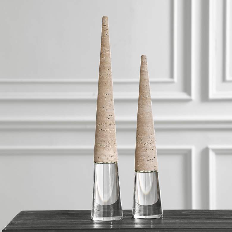 Image 1 Stoney Point Travertine and Clear Crystal Sculptures Set of 2