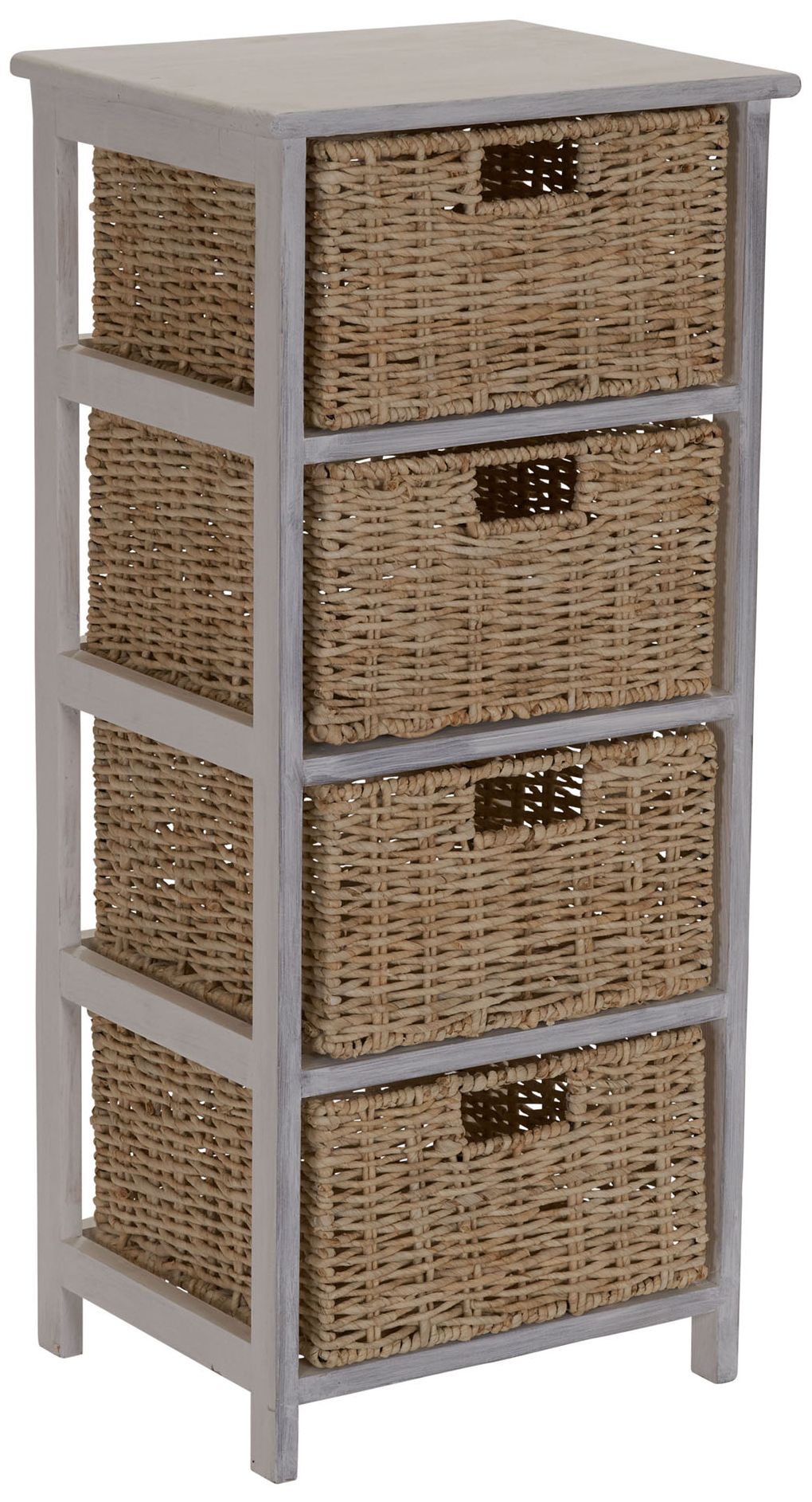 Image 2 Storage Chest of 4 Drawers White Solid Wood and Natural Wicker Baskets
