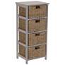 2_Storage Chest of 4 Drawers White Solid Wood and Natural Wicker Baskets