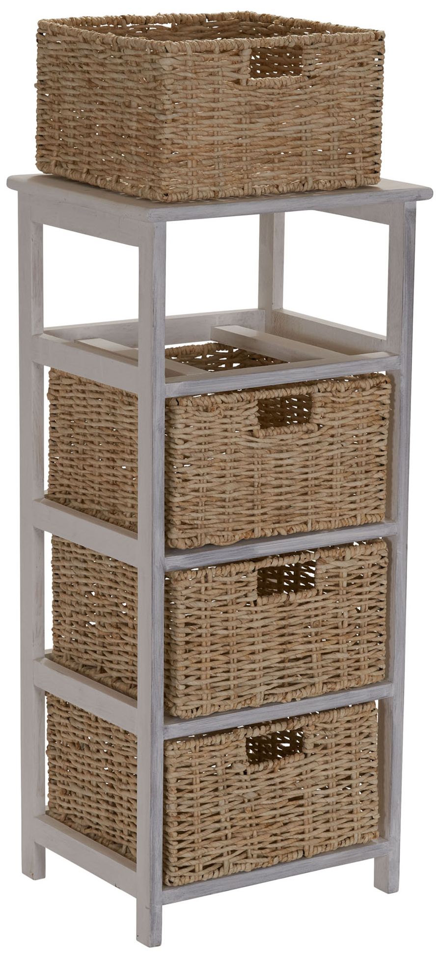 Image 4 Storage Chest of 4 Drawers White Solid Wood and Natural Wicker Baskets more views
