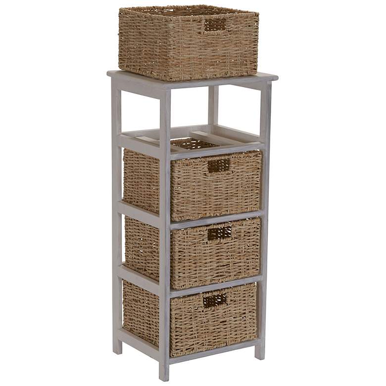 Image 4 Storage Chest of 4 Drawers White Solid Wood and Natural Wicker Baskets more views