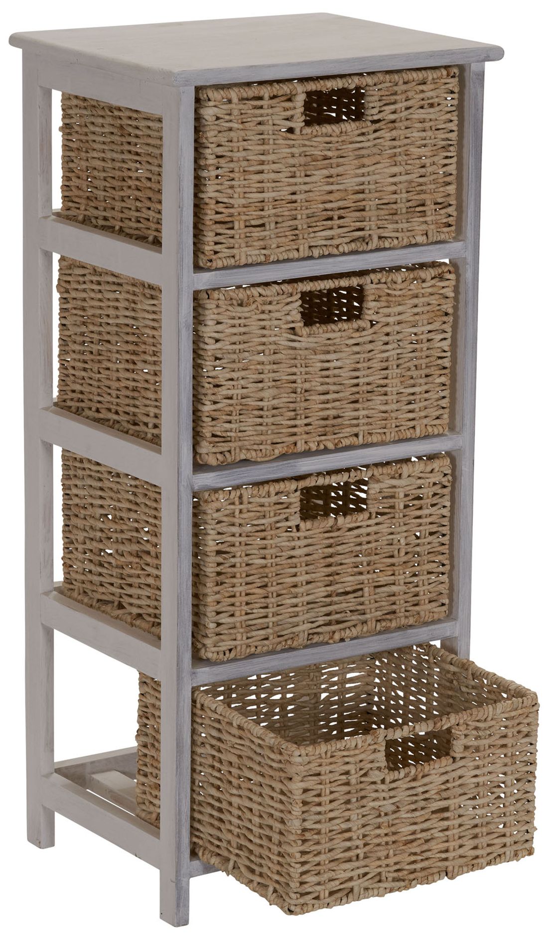 Image 6 Storage Chest of 4 Drawers White Solid Wood and Natural Wicker Baskets more views