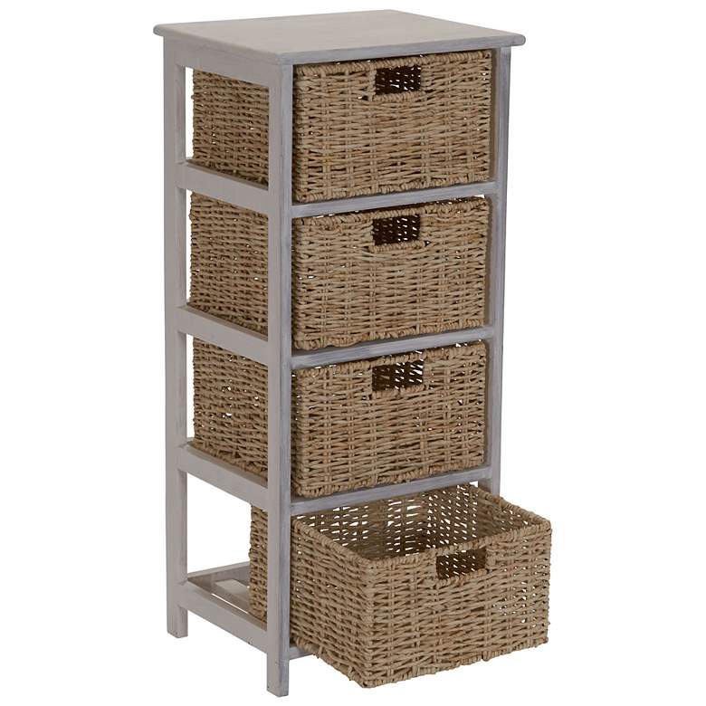 Image 6 Storage Chest of 4 Drawers White Solid Wood and Natural Wicker Baskets more views