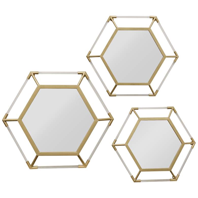 Image 1 Storer Gold 23 1/2 inch x 23 1/2 inch Hexagon Wall Mirrors Set of 3
