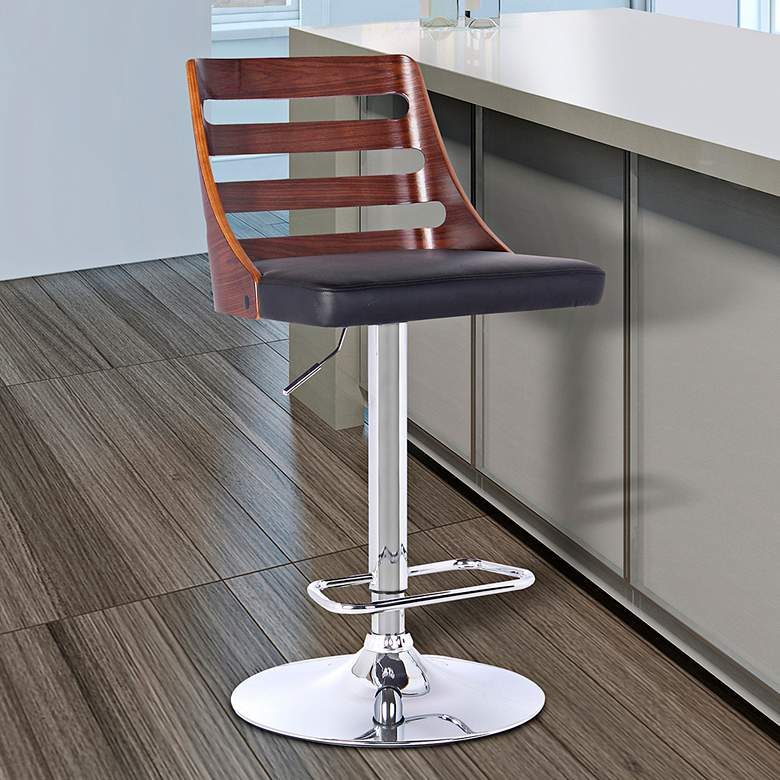 Image 1 Storm Black Faux Leather Adjustable Swivel Barstool