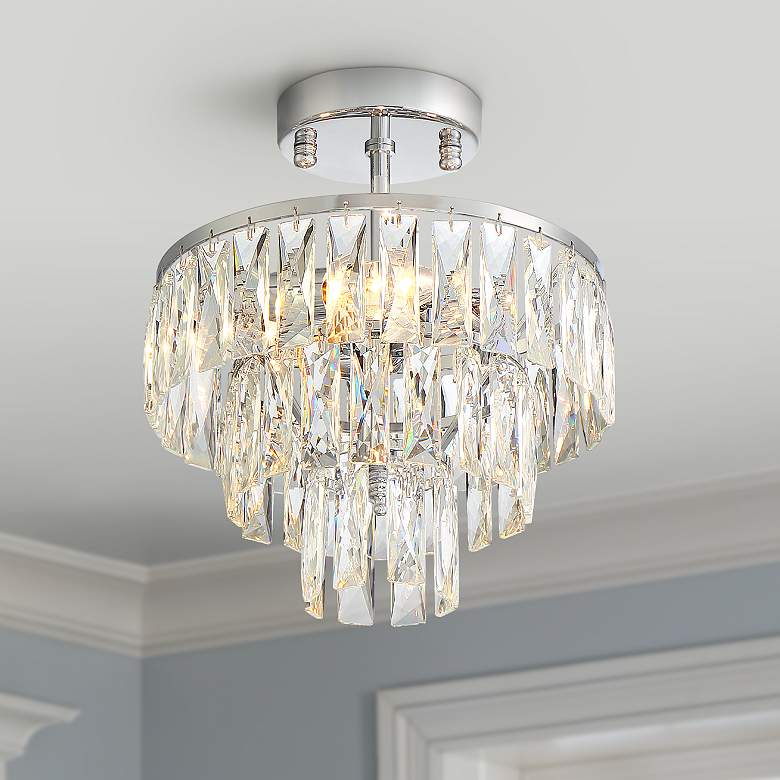 Image 1 Stott 11" Wide Chrome and Crystal 3-Light Ceiling Light