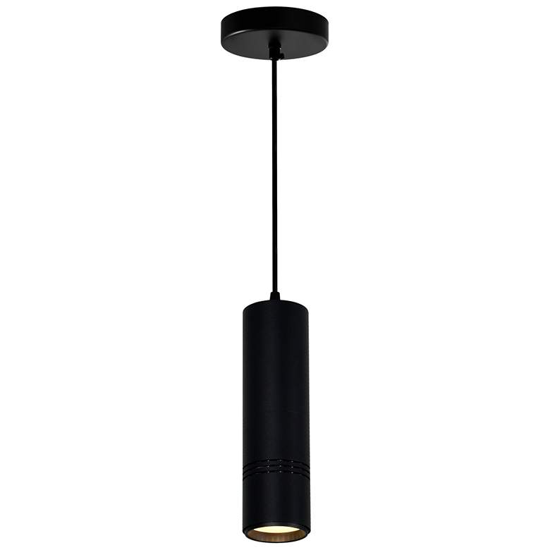 Image 1 Stowe LED Down Mini Pendant With Black & Wood Finish