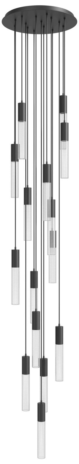 Strand 15-Light 24"W LED Chandelier in Black/Cylinder Crystals