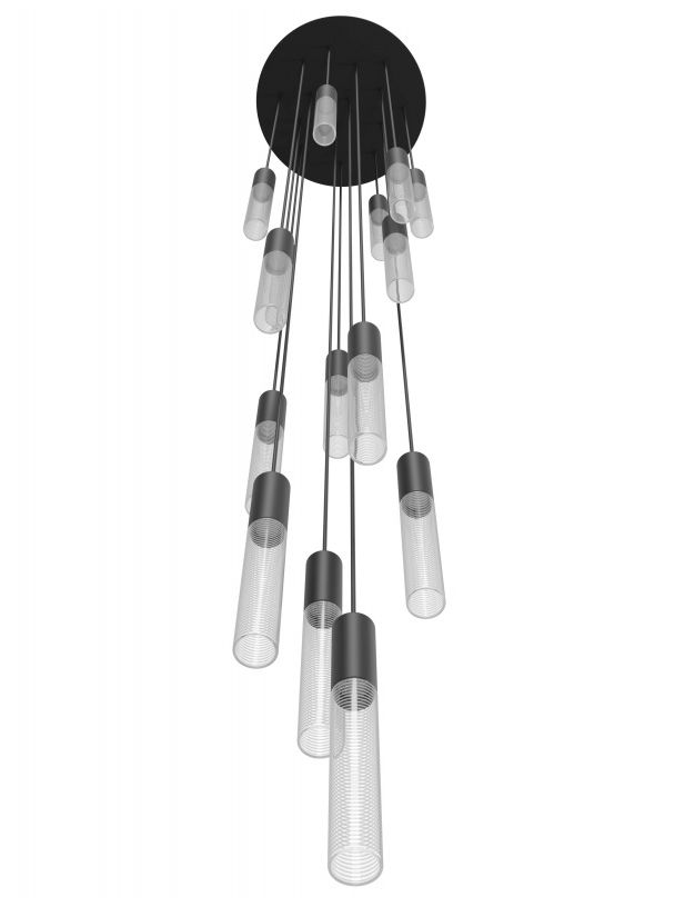 Image 2 Strand 15-Light 24"W LED Chandelier in Black/Cylinder Crystals more views