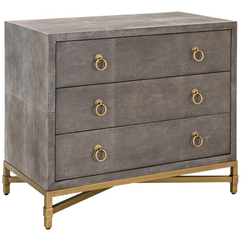 Image 1 Strand 35" Wide Gray Faux Shagreen 3-Drawer Nightstand