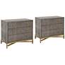 1_Strand 35" Wide Gray Faux Shagreen 3-Drawer Nightstands Seet of 2