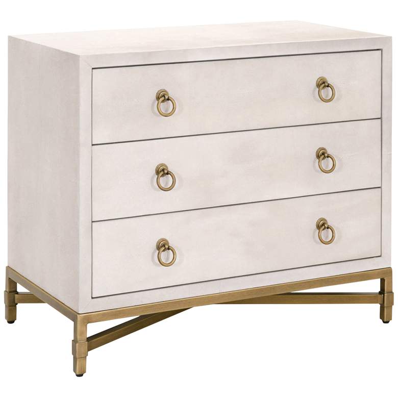 Image 1 Strand 35 inch Wide White Faux Shagreen 3-Drawer Nightstand
