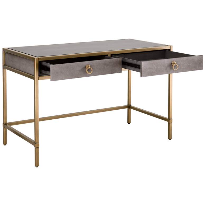 Image 2 Strand 49" Wide Gray Faux Shagreen 2-Drawer Desk more views