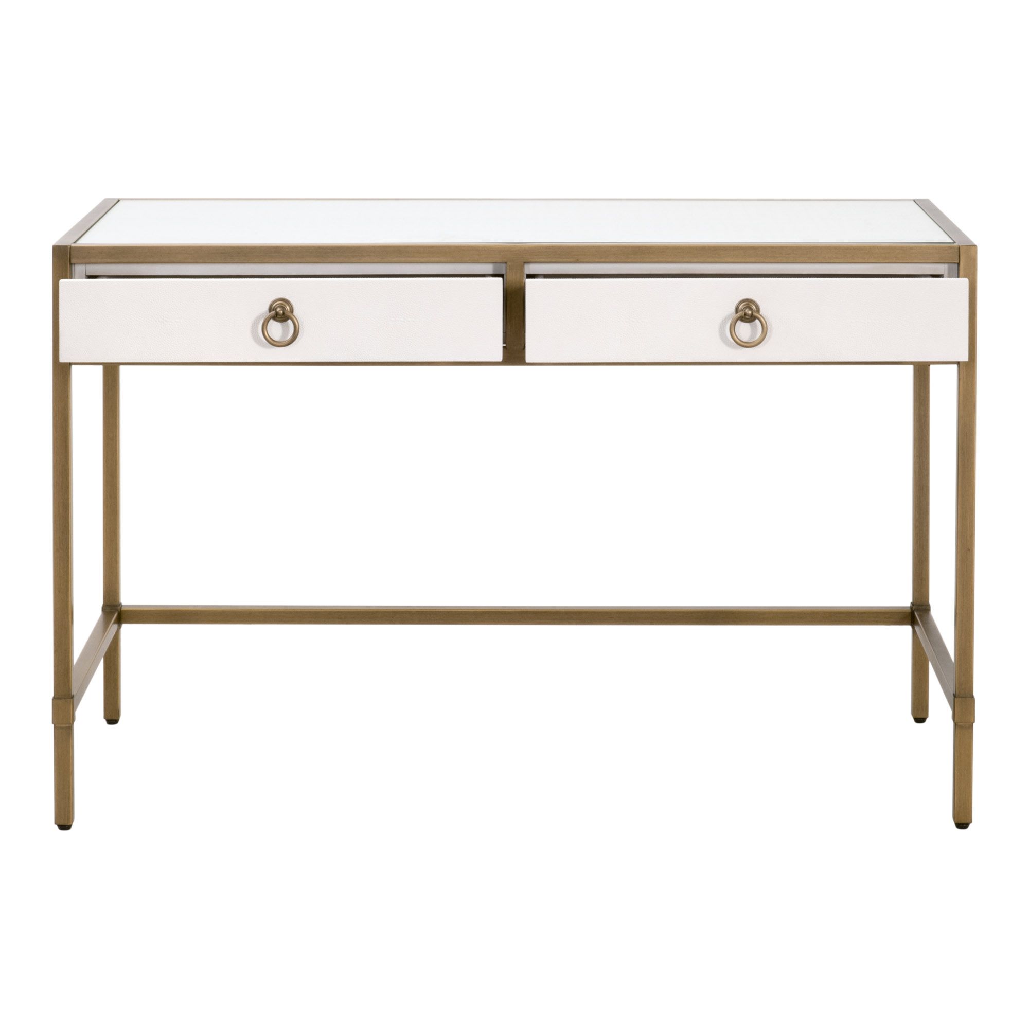 Image 2 Strand 49"W Pearl Shagreen and Brushed Gold 2-Drawer Desk more views