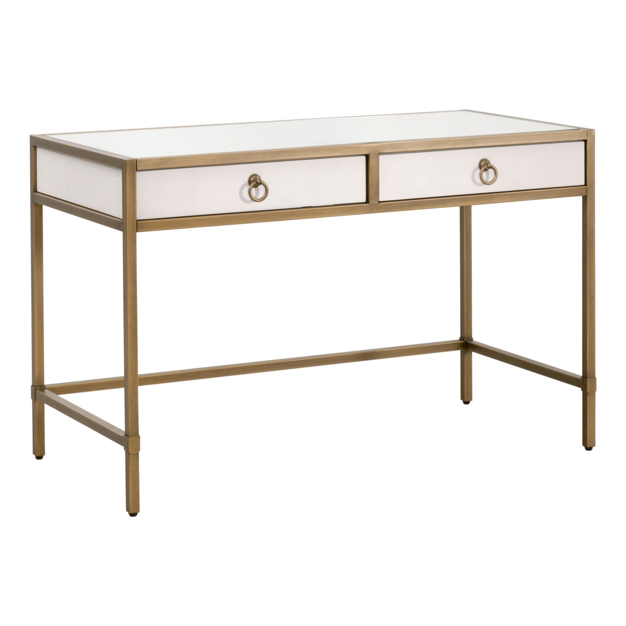 Image 3 Strand 49"W Pearl Shagreen and Brushed Gold 2-Drawer Desk more views