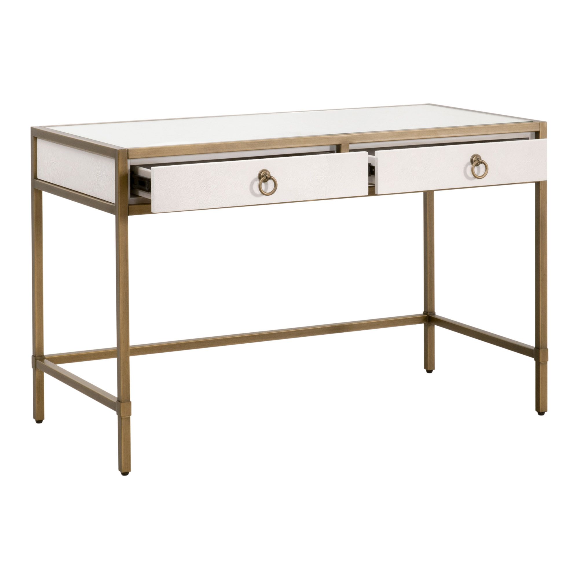 Image 4 Strand 49"W Pearl Shagreen and Brushed Gold 2-Drawer Desk more views