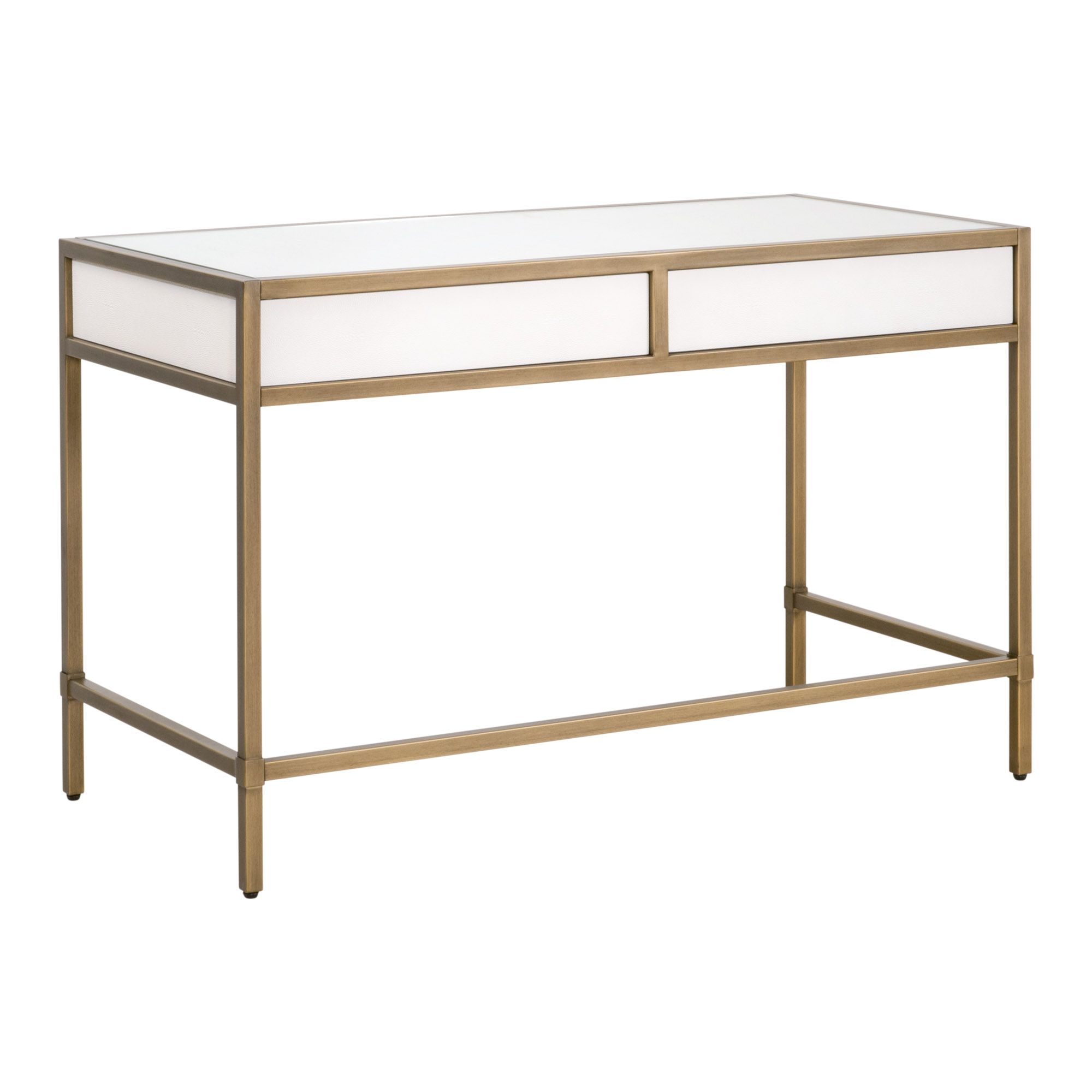 Image 6 Strand 49"W Pearl Shagreen and Brushed Gold 2-Drawer Desk more views
