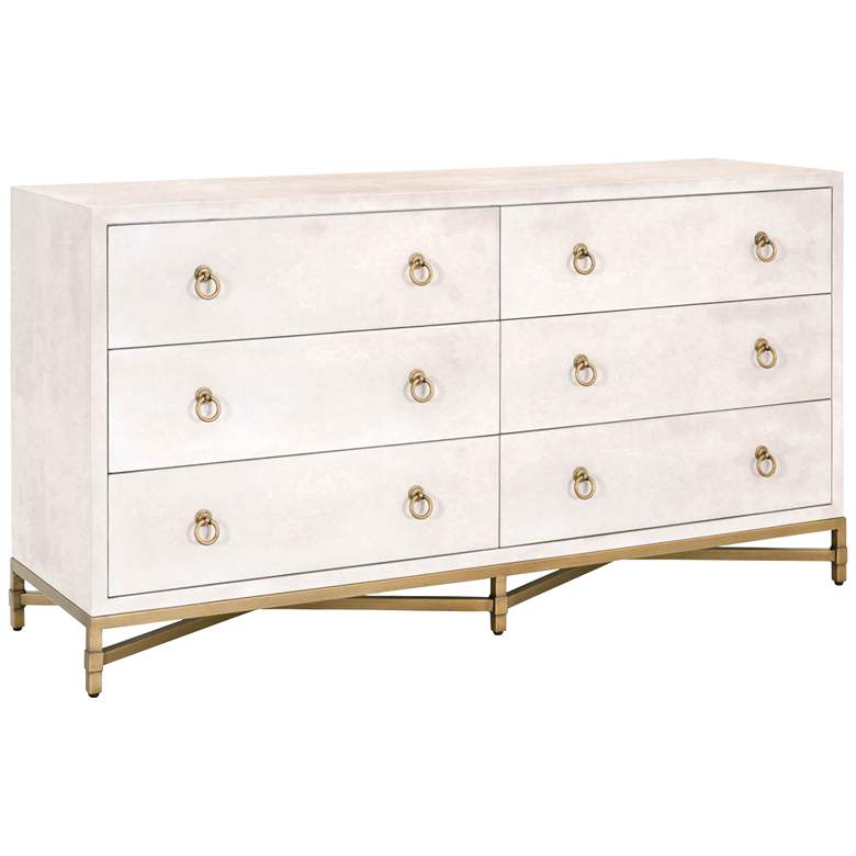 Image 1 Strand 68" Wide White Faux Shagreen 6-Drawer Double Dresser