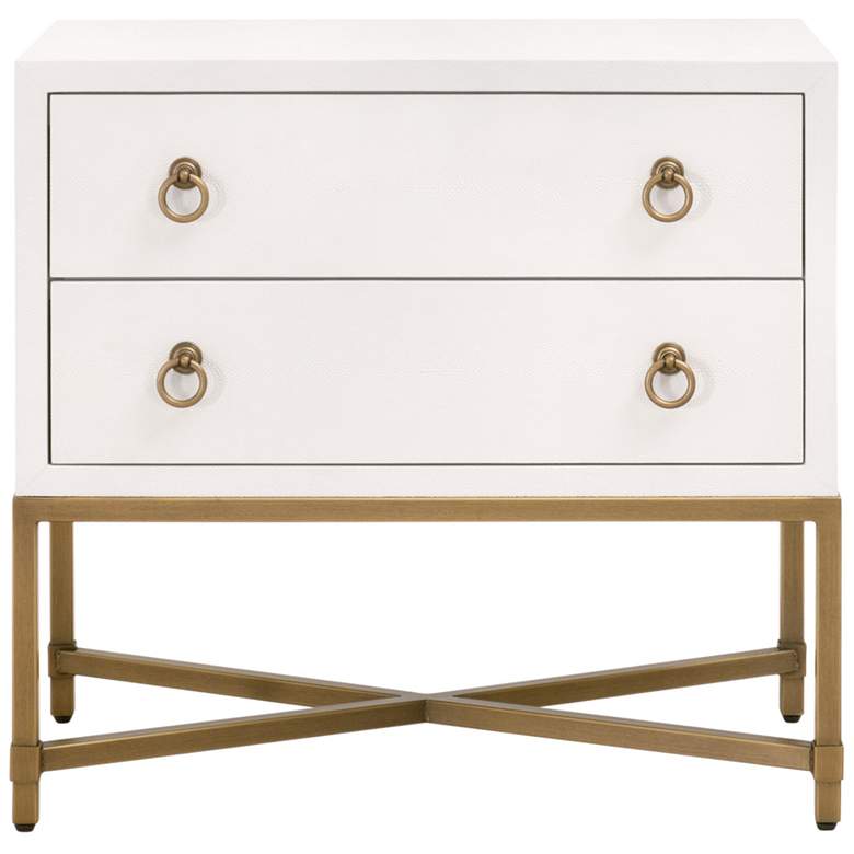 Image 1 Strand Shagreen 2-Drawer Nightstand, Pearl Shagreen, Brushed Gold